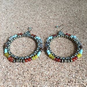 Rainbow beaded bronze hoops